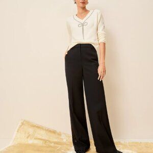 ANN TAYLOR LOFT CURVY BLACK CLEAN WIDE LEG PANT in TUXEDO STRIPE $90 12 CURVY